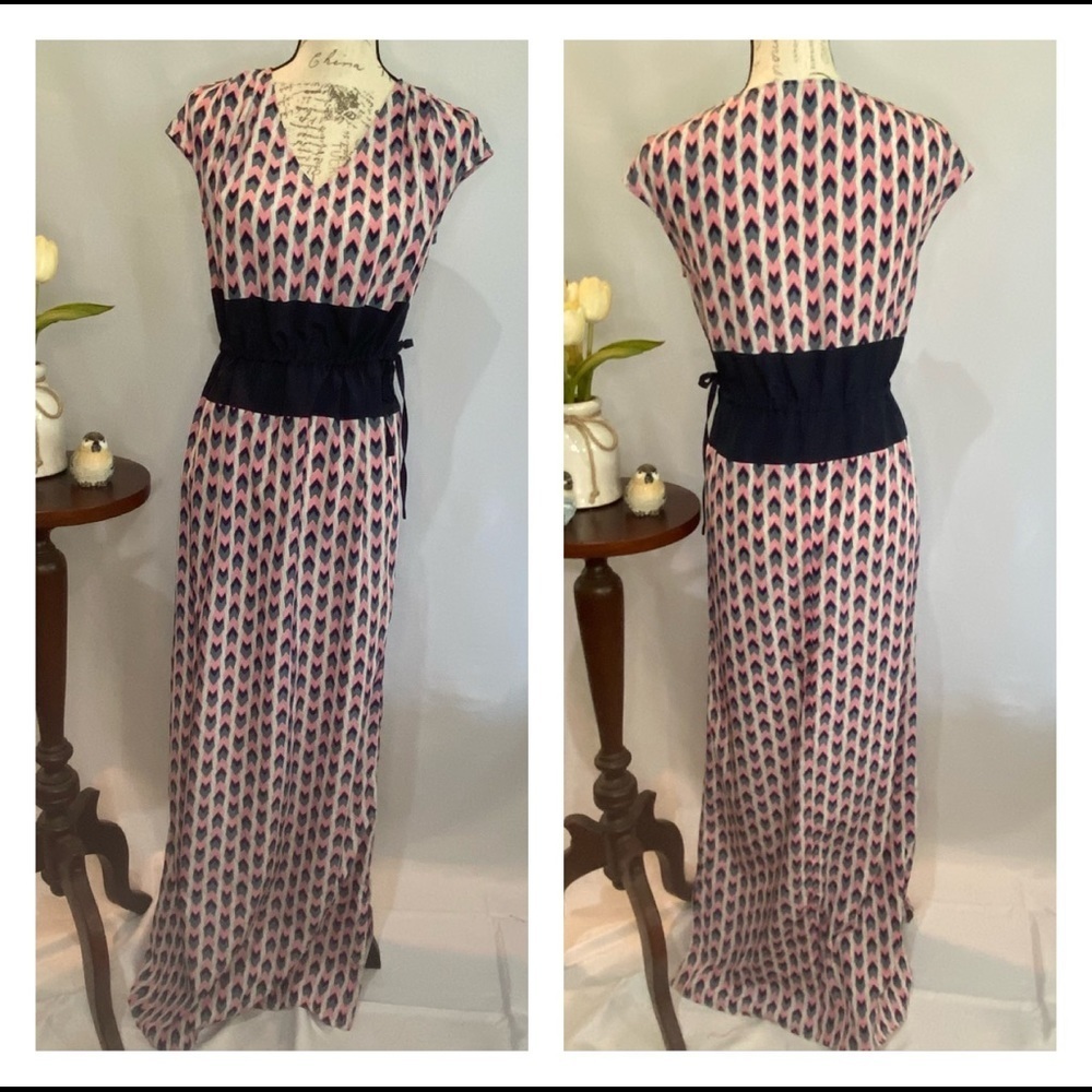 THML Blue Pink‎ White Chevron Style Print Maxi Dress Summer Gender Reveal Cruise